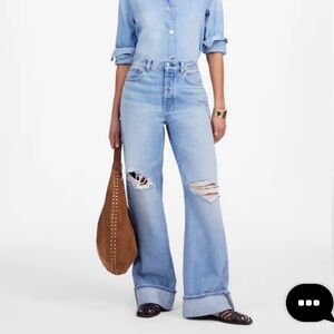 Madewell Sky Blue Distressed Flare Jeans